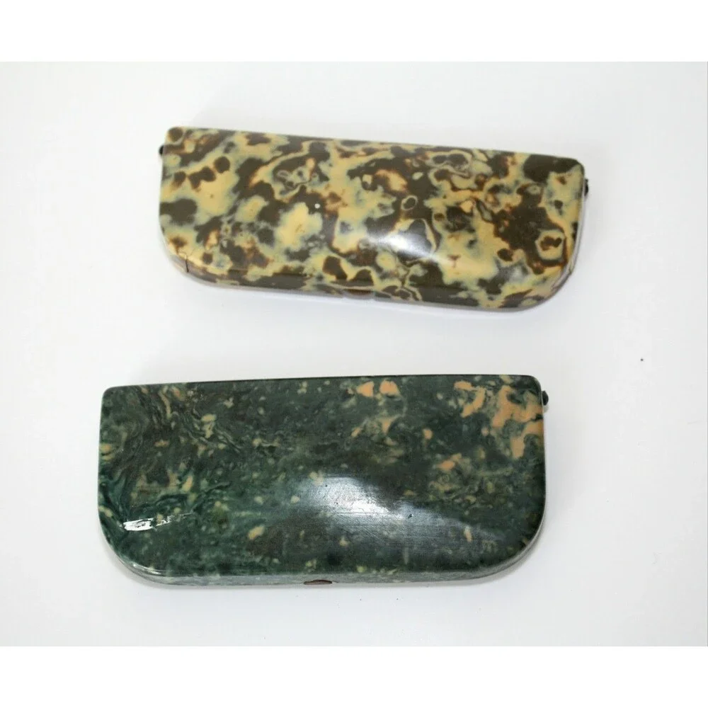 2 Vintage Soviet USSR Eyeglasses Cases Hard Celluloid Yellow Brown Green #02